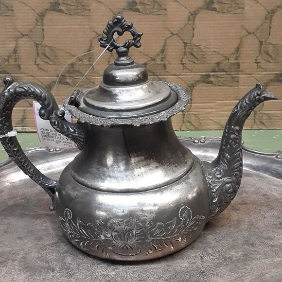 6 pc. Vintage Homan Silver plate Co tea pot, cream & sugar set, tray READ! - Picture 8 of 16